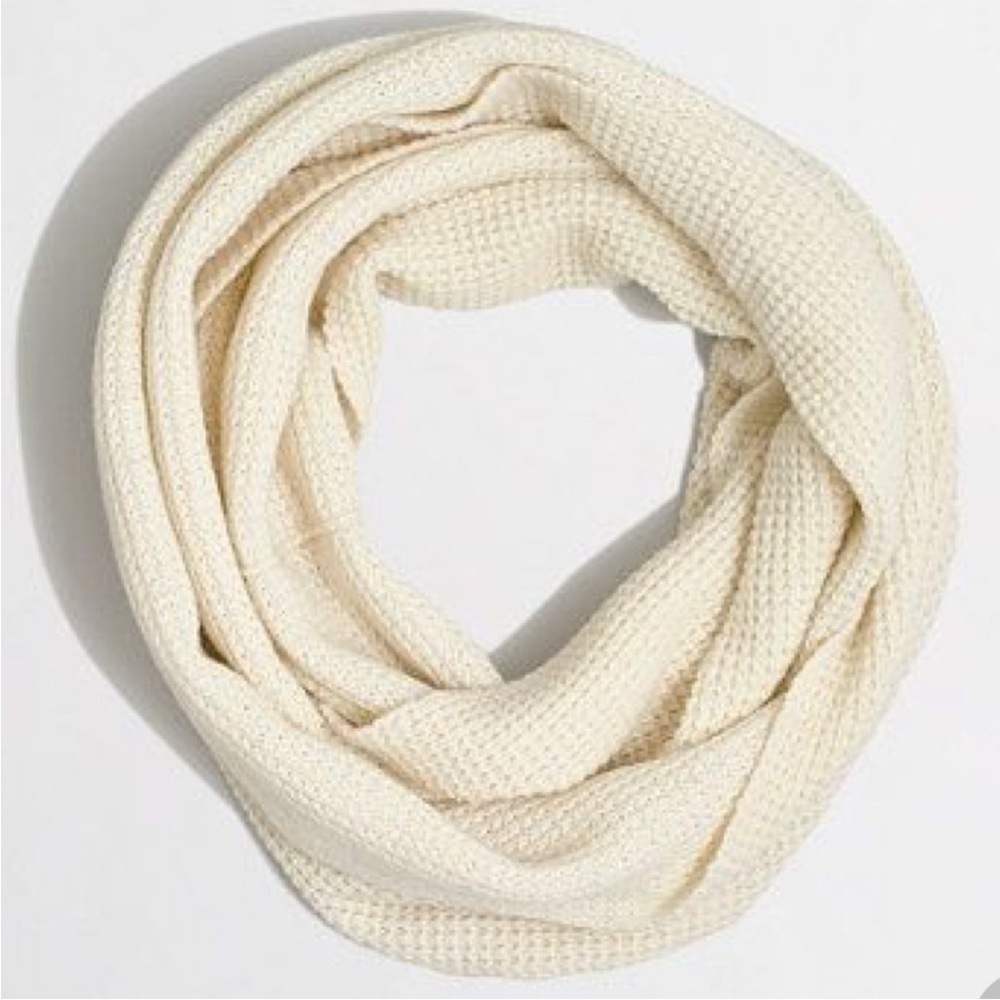 J. Crew waffle infinity scarf cream white wool blend